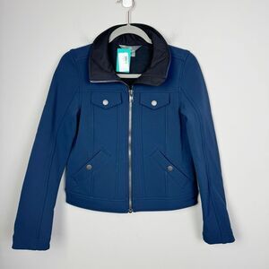 AETHER | Navy Blue & Black Zip Front Bomber Snap Pocket Jacket Women’s Size XS